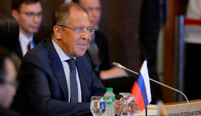 Russian Foreign Minister Sergey Lavrov blamed former President Barack Obama and the Congress for the downward spiral in U.S.-Russia relations. (Noel Celis/Pool Photo via AP)