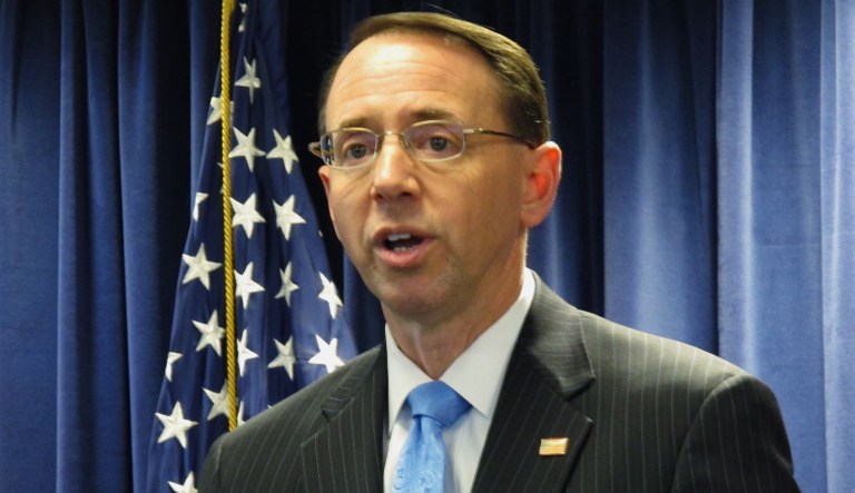 A White House spokeswoman declined to confirm or deny a report that Deputy Attorney General Rod Rosenstein threatened to resign his post after the Trump administration painted him as the key decision maker in the dismissal of former FBI Director James Comey. (AP Photo/Brian Witte)
