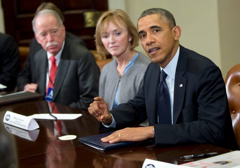 President Obama speaks in the Roosevelt Room of the White House on Friday before the start of a meeting with representatives of health insurance companies. (AP Photo/ Evan Vucci)