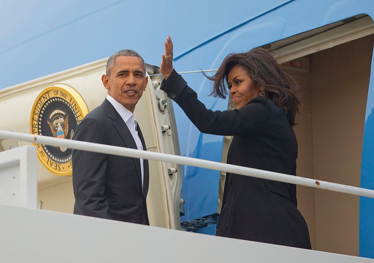 President Obama first lady Michelle Obama board Air Force One on their way to Cuba, the first presidential visit the island in nearly 90 years. (AP Photo/Pablo Martinez Monsivais)