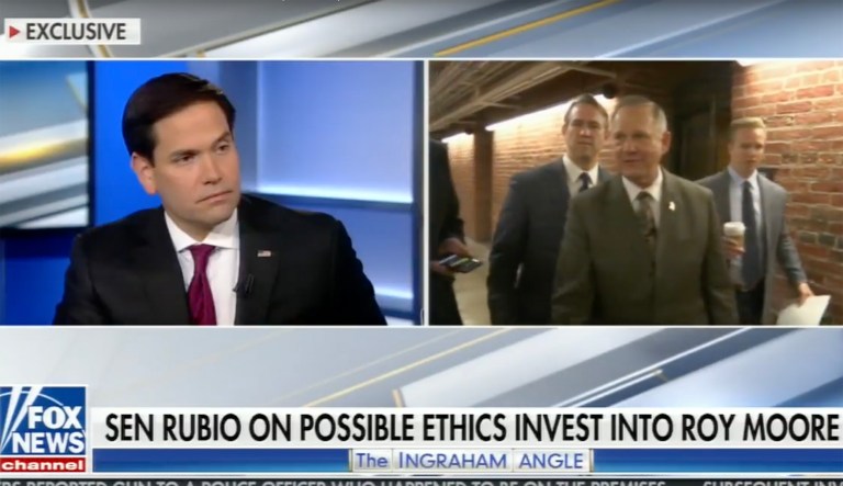 Sen. Marco Rubio, R-Fla., told Fox News' Laura Ingraham on Wednesday that he has reservations about expelling Republican Alabama Senate candidate Roy Moore, should he overcome scandal and win in an upcoming special election. (screenshot)