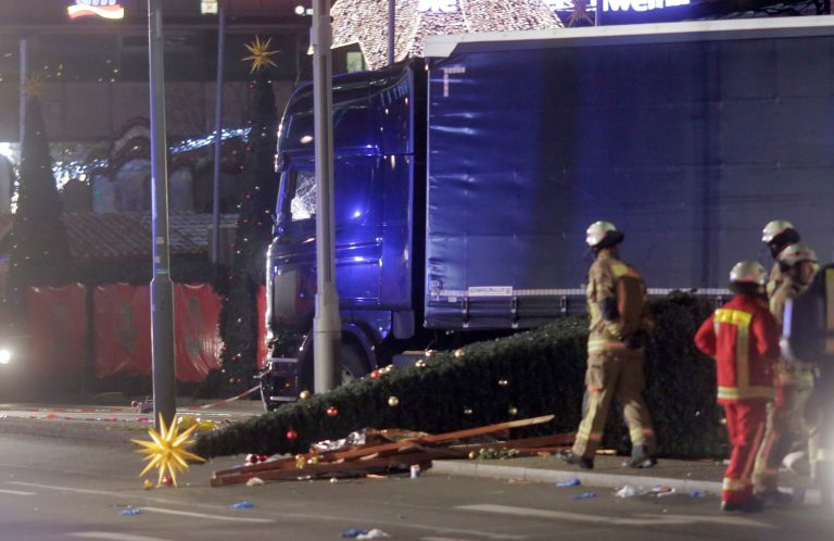 A large truck crashed into a crowd at a Christmas market in western Berlin on Monday night. (AP Photo/Markus Schreiber)