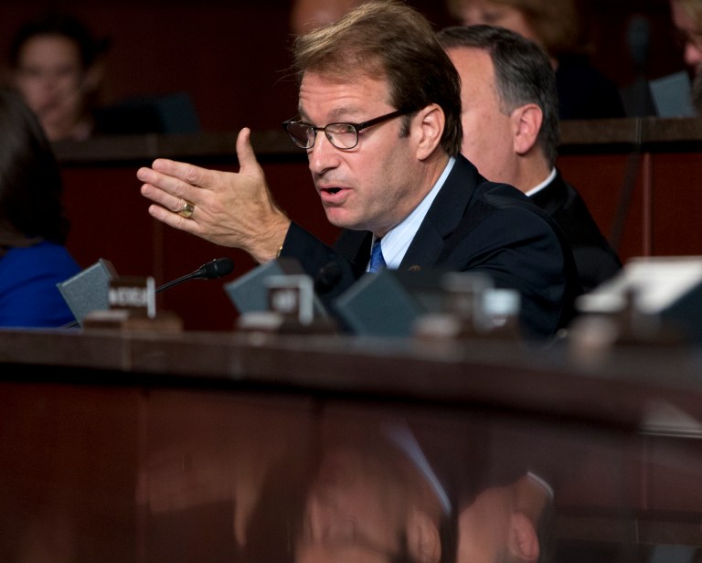 Rep. Peter Roskam, R-Ill., speaks on Capitol Hill in Washington, Wednesday, Sept. 17, 2014, during a House Select Committee on Benghazi hearing on the implementation of the Accountability Review Board recommendations. (AP Photo/Carolyn Kaster)