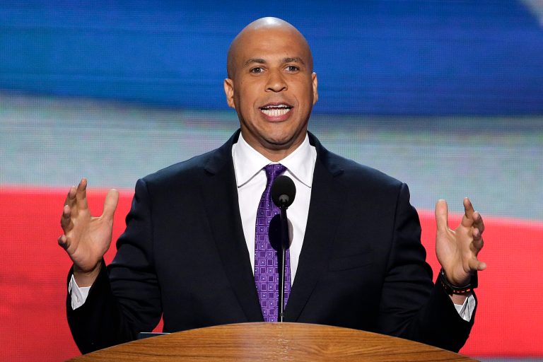 FILE - In this Sept. 4, 2012, file photo, Newark, N.J., Mayor Cory Booker addresses the Democratic National Convention in Charlotte, N.C.   Booker, the Democratic former mayor of Newark, N.J., came into Congress as the rare freshman senator with celebrity status; even Oprah Winfrey calls herself a fan. During his first week in the Senate, Booker has tried to balance immersing himself in his new job and standing out from his 99 colleagues. (AP Photo/J. Scott Applewhite, File)