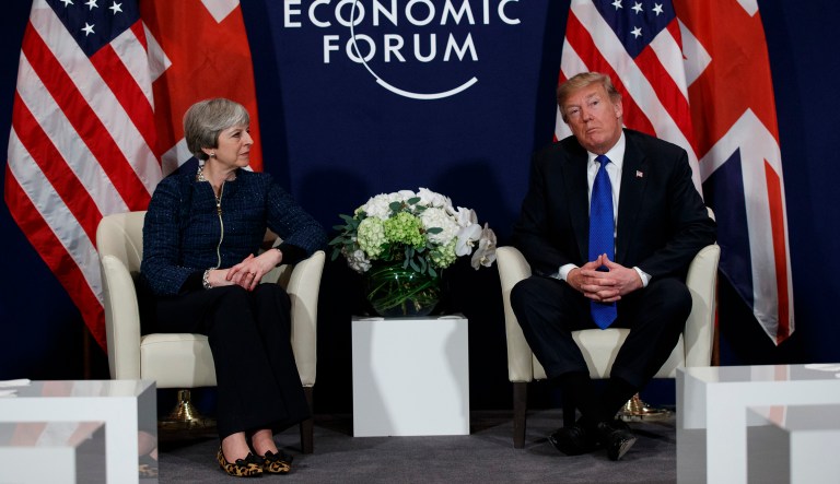 President Trump meets with British Prime Minister Theresa May at the World Economic Forum in Davos. Trump emphasizing their close relationship, claiming they are 