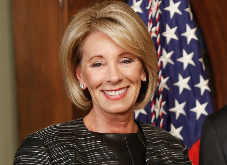 Education Secretary Betsy DeVos pulled through a difficult confirmation process in which her pedagogical knowledge was challenged and her wealth was made into a scarlet letter. (AP Photo/Pablo Martinez Monsivais)
