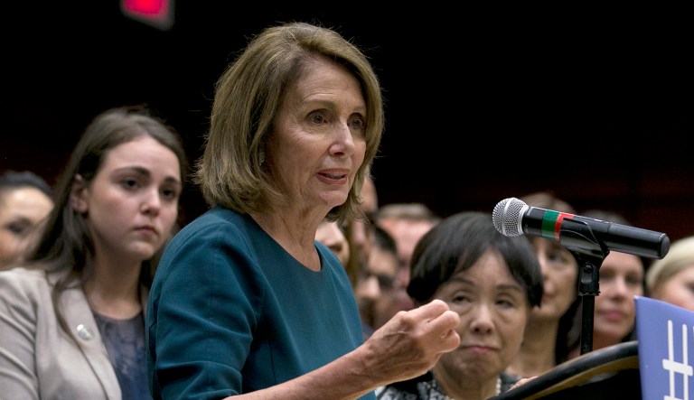 House Minority Leader Nancy Pelosi, D-Calif., was shouted down on Monday by liberal immigration protesters upset over her decision to engage in negotiations to protect DACA recipients with President Trump. (AP Photo/Rich Pedroncelli)