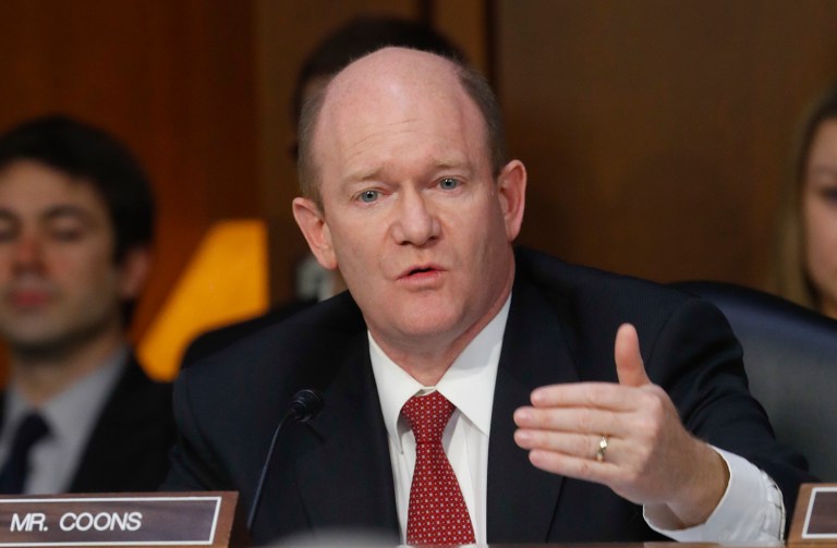Delaware Sen. Chris Coons said Monday he would vote against advancing Judge Neil Gorsuch's Supreme Court nomination out of the Senate Judiciary Committee. (AP Photo/Pablo Martinez Monsivais)
