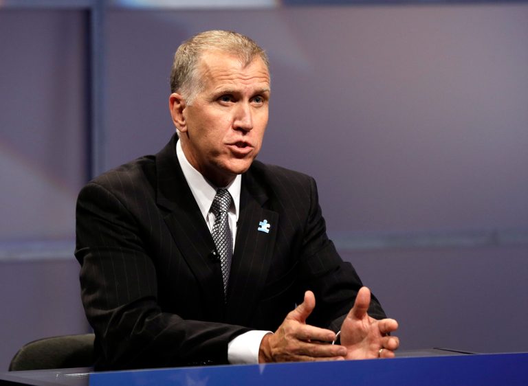 Republican senatorial candidate Thom Tillis responds during a televised debate at WRAL television studios in Raleigh, N.C. (AP Photo/Gerry Broome, Pool)