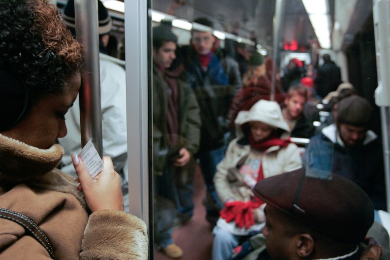 Metro riders on Tuesday, Jan. 20, 2009, the inauguration of President Barack Obama. (Examiner file photo)