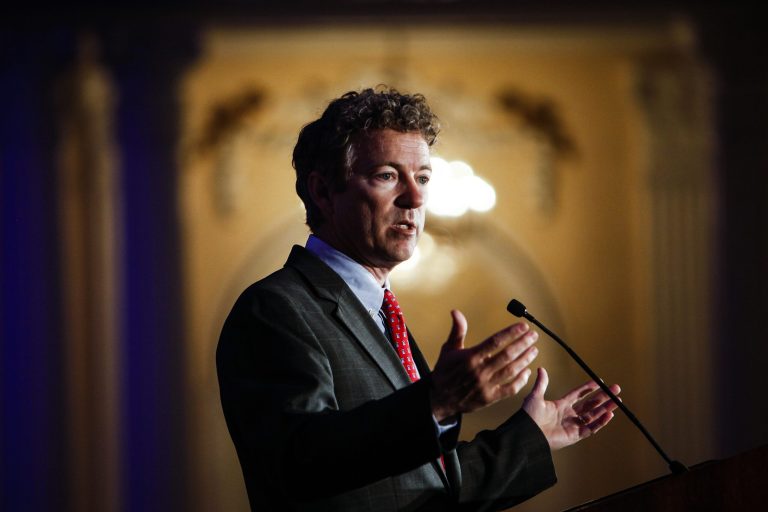 Kentucky Senator Rand Paul address attendees during the Republican National Committee spring meeting at the Peabody hotel in Memphis, Tenn., on Friday, May 9, 2014.  Paul urged members to rethink policies on national security and drug prosecutions (AP Photo/The Commercial Appeal, William DeShazer)