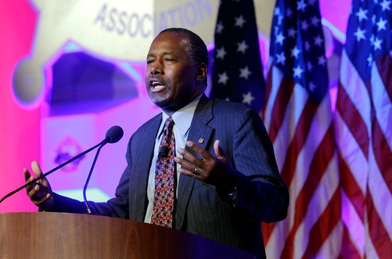 Republican presidential candidate Ben Carson speaks at the National Sheriffs' Association presidential forum, Tuesday, June 30, 2015, in Baltimore. (AP Photo/Patrick Semansky)
