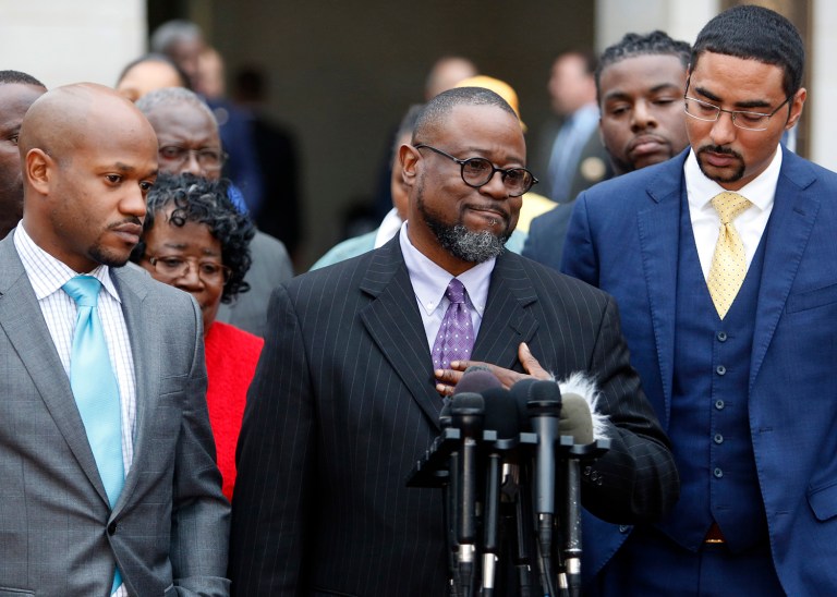 Anthony Scott, Walter Scott's brother, speaks during a press conference after the mistrial was declared for the Michael Slager trial Monday in Charleston, S.C. (AP Photo/Mic Smith)
