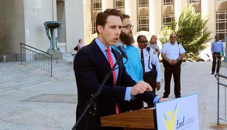 Republican insiders are fretting that the Greitens affair could put undo political strain on Josh Hawley's bid to unseat Sen. Claire McCaskill, D-Mo., who is vulnerable in the midterm but is a tough campaigner. (AP Photo/Jim Salter)