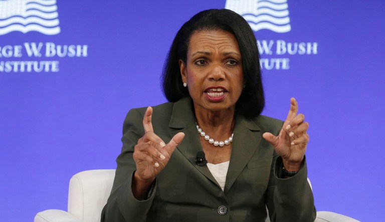 Former Secretary of State Condoleezza Rice said the Russian interference in the 2016 election is not unique in American history, but she emphasized that it remains a novel threat. (AP Photo/Seth Wenig)