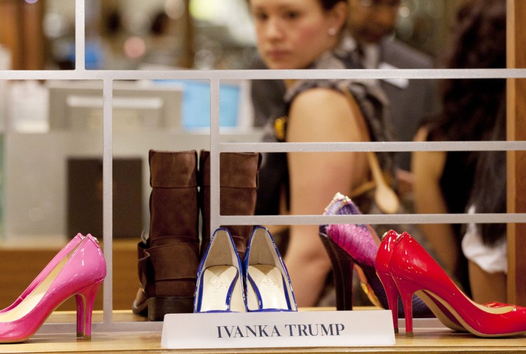 A report spreadsheet shows that dozens of shipments of Ivanka Trump footwear have come from Hong Kong since she debuted her footwear line in March 2011. Other foreign shipments include Ivanka Trump jewelry and an Ivanka Trump earring box. (AP Photo/Mark Lennihan)