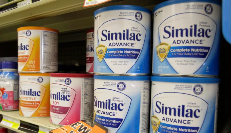 FILE - In this Tuesday, July 19, 2011, file photo, Similac baby formula is displayed on the shelves at Shaker's IGA in Olmsted Falls, Ohio on July 19, 2011. An ongoing shortage of available baby formula has plagued mothers who have had trouble finding their infants' food. (AP Photo/Mark Duncan, File)