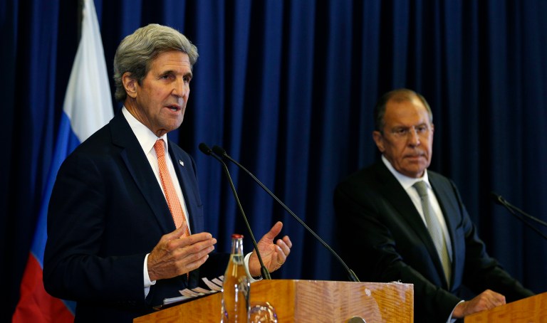 On Wednesday, Secretary of State John Kerry, shown above with Russian Foreign Minister Sergey Lavrov, threatened to suspend talks with Russia unless their behavior in Syria changed 