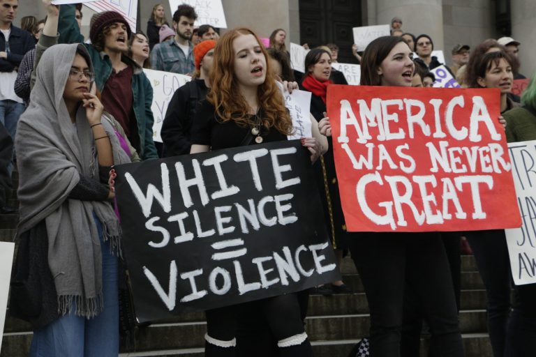 Protestors, many of them violent, have taken to the streets each day to shout that Trump is 