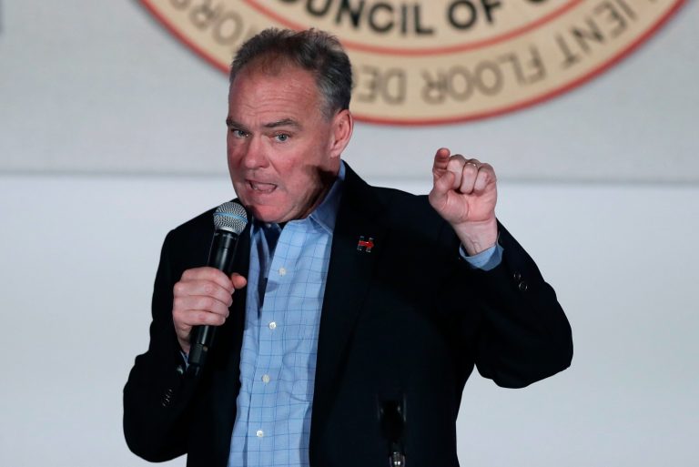 Democratic VP nominee Tim Kaine urged supporters in Iowa not to presume a Hillary Clinton victory. (AP Photo/Carlos Osorio)