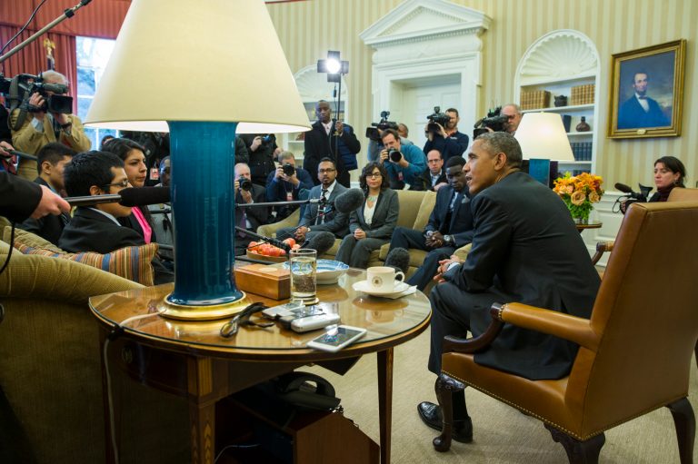 President Barack Obama meets with a group of 