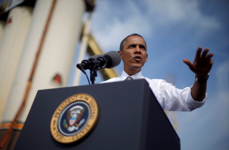 President Obama speaks about the government shutdown and debt ceiling during a visit to M. Luis Construction on Thursday in Rockville, Md.ÃÂ President Obama either came out strongly against Big Labor, a key part of his political base, or he committed a stunning political gaffe during his speech.ÃÂ (AP Photo/Charles Dharapak)