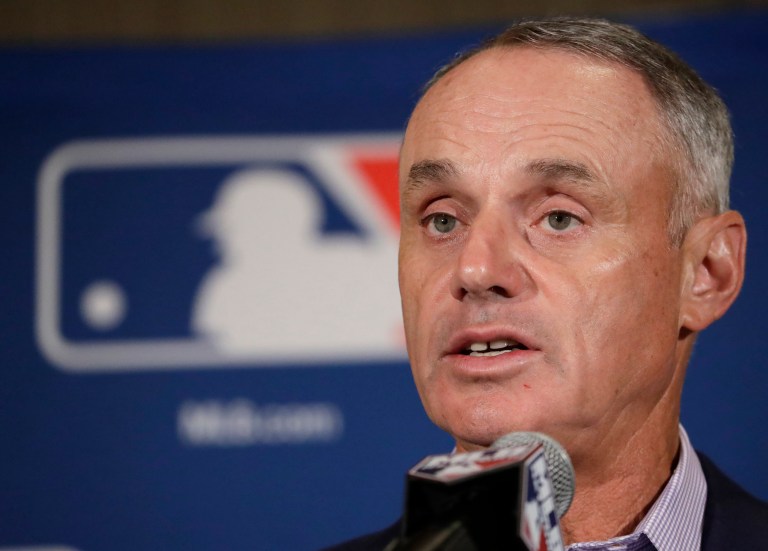 MLB Commissioner Robert D. Manfred Jr., issued a response following the mass shooting at a GOP baseball practice. (AP Photo/Morry Gash)