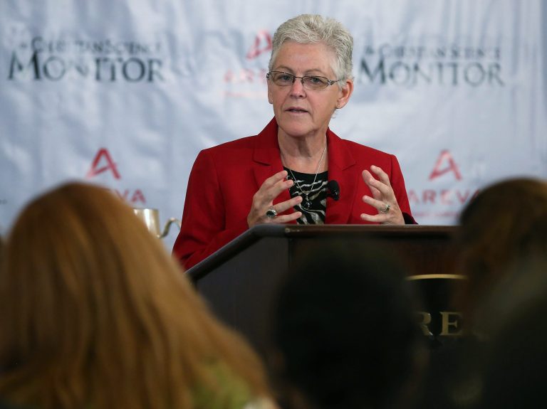 EPA Administrator Gina McCarthy speaks during a breakfast hosted by the Christian Science Monitor July 7, 2015 in Washington. McCarthy spoke about the recent Supreme Court decision regarding Coal fired power plants and U.S. energy and climate policy. (Photo by Mark Wilson/Getty Images)