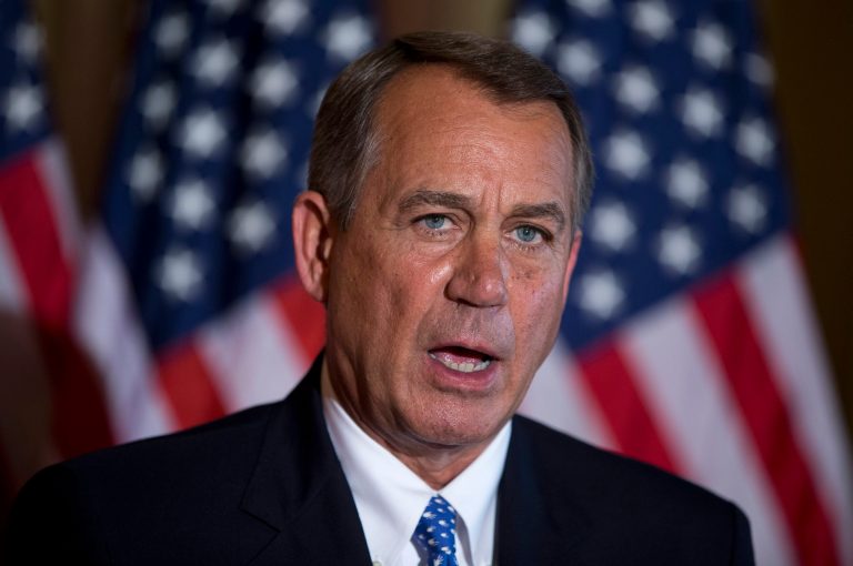 House Speaker John Boehner of Ohio speaks about the ongoing budget battle, Tuesday, Oct. 8, 2013, outside his office on Capitol Hill in Washington,  Tuesday, Oct. 8, 2013. President Barack Obama stepped up pressure Tuesday on Borehner to hold votes to reopen the federal government and prevent a potentially disastrous U.S. government default. Obama spoke to reporters at the White House a few hours after calling Boehner and urging him to drop demands that the votes be tied to Republican demands for dismantling Obama's health care law and cutting federal spending.  (AP Photo/ Evan Vucci)