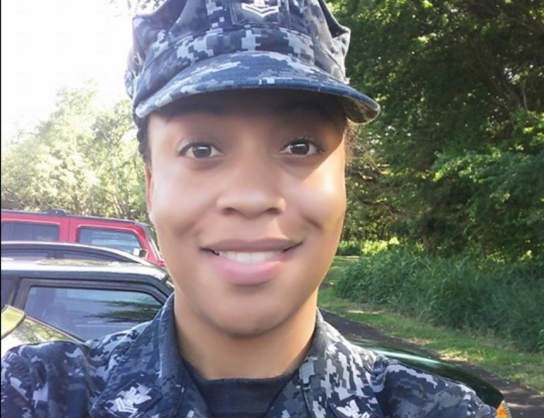Intelligence Specialist 2nd Class Janaye Ervin, who is attached to U.S. Pacific Fleet, would not stand for the national anthem while in uniform Sept. 19., according to Military.com, although the specific circumstances of the protest weren't clear. (Image courtesy screenshot)