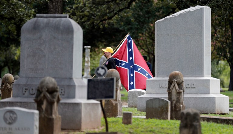 The nation's last producer of Confederate flags says it has seen an increased demand for the flags in the aftermath of the deadly Charlottesville protests. Following the protests in Charlottesville that killed 32-year-old Heather Heyer and two state police officers, Alabama Flag & Banner's owner, Belinda Kennedy, said she received 100 orders for the flag in one day. (AP Photo/Brandon Wade)