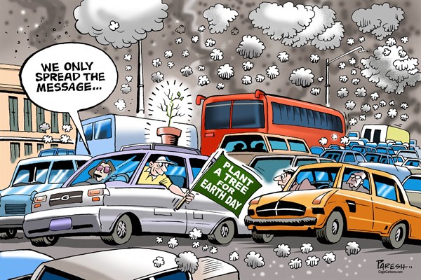 Editorial cartoon: Earth Day — We only spread the message …