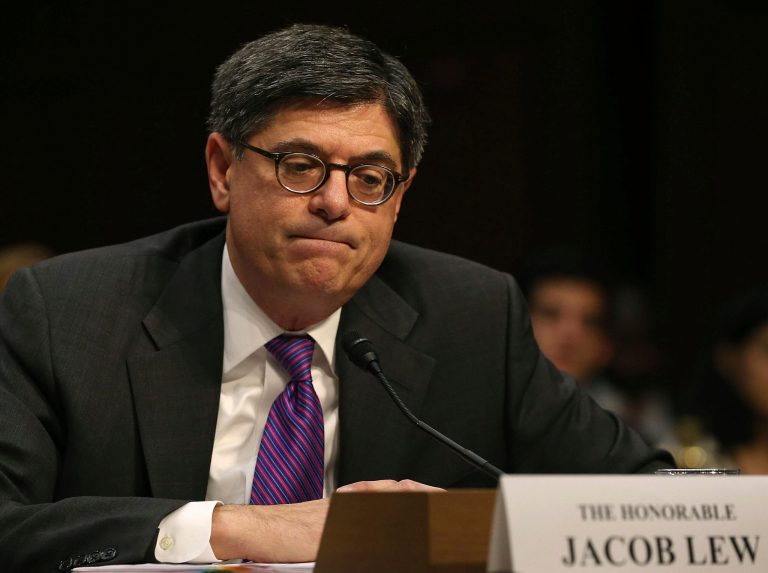 Treasury Secretary Jack Lew listens to questions from members during a Senate Finance Committee hearing on Capitol Hill on Thursday. (Mark Wilson/Getty Images)