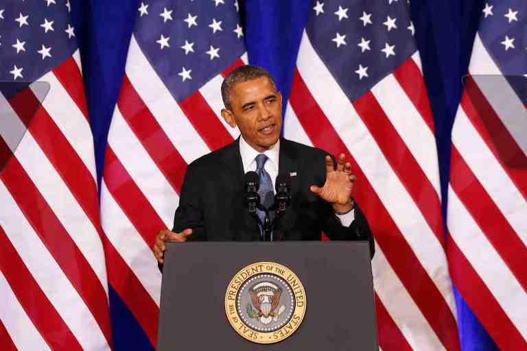 President Barack Obama talks about National Security Agency surveillance Friday at the Justice Department in Washington. (AP/Charles Dharapak)