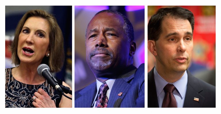 2016 presidential candidates Carly Fiorina, Ben Carson and Scott Walker. (AP Photos)
