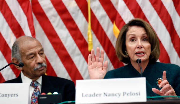 Pelosi, D-Calif., refused to say whether Conyers, D-Mich., should resign, and said she has confidence he would 