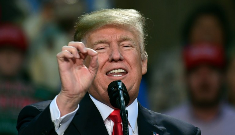 President Trump speaks at a campaign-style rally at the Pensacola Bay Center, in Pensacola, Fla., Friday, Dec. 8, 2017. (AP Photo/Susan Walsh)