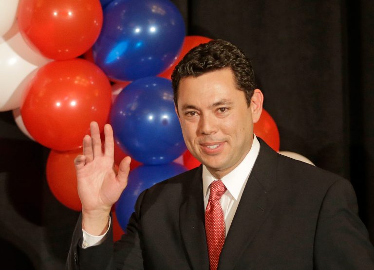 Rep. Jason Chaffetz, R-Utah, waves as he walks on stage during the Utah State GOP election night watch party Tuesday, Nov. 4, 2014, in Salt Lake City. (AP Photo/Rick Bowmer)