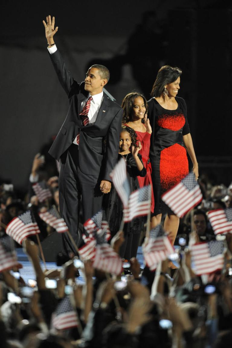 President Obama in Chicago's Grant Park after winning the presidency in 2008. (AP Photo)