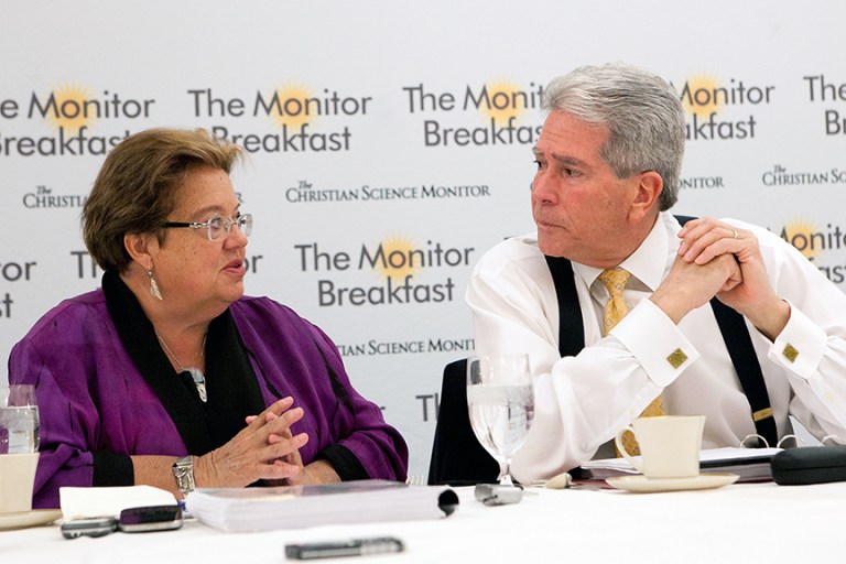 Ed Goeas and Pollsters Celinda Lake and Ed Goeas discuss Hillary Clinton's candidacy.Â Michael Bonfigli/The Christian Science Monitor