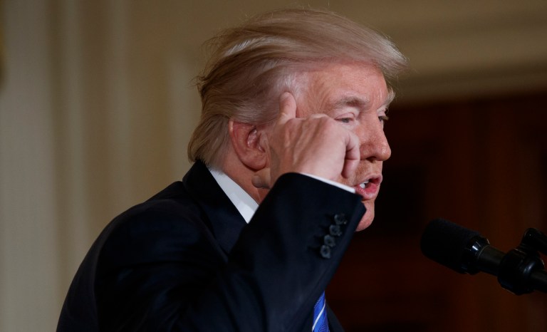 The outlet has also been a target of constant criticism from the president since he began his presidential campaign in 2015. (AP Photo/Evan Vucci)