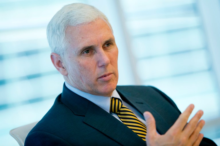 Pence will appear with Trump at a private fundraiser in Indianapolis in the evening before attending a rally with the presumptive GOP nominee at night in Westfield. (Andrew Harrer/Bloomberg, File)