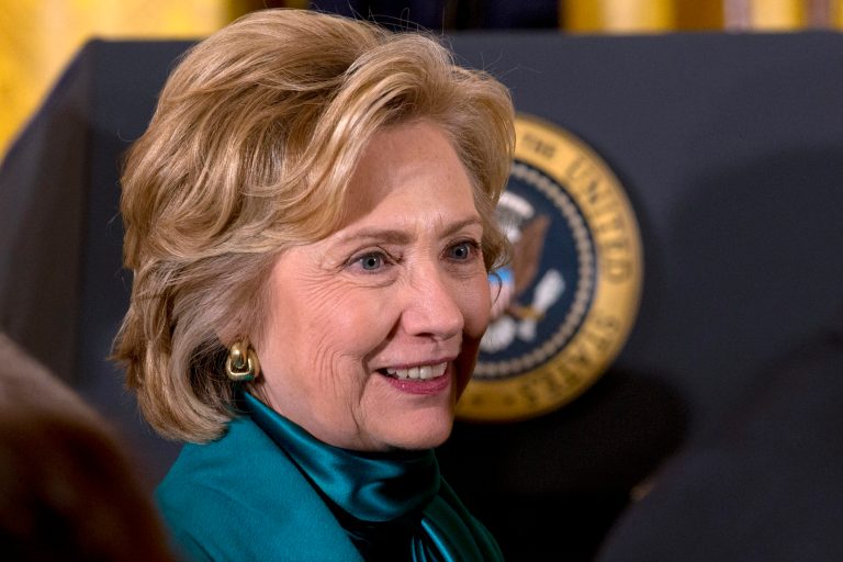 FILE - This Nov. 20, 2013 file photo shows former Secretary of State Hillary Rodham Clinton in the East Room of the White House in Washington. Priorities USA, one of the most potent outside liberal-oriented political groups announced on Thursday that it would back Hillary Rodham Clinton if she chooses to seek the White House in 2016, the latest sign that senior members of President Barack Obama's team were looking to line up with the former first lady. (AP Photo/Jacquelyn Martin, File)