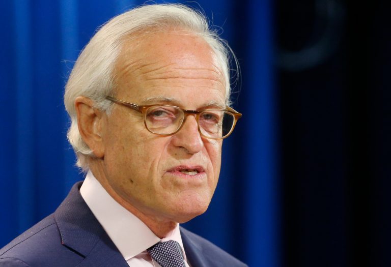 FILE - This July 29, 2013 file photo shows Martin Indyk speaking at the State Department in Washington. U.S. special Mideast envoy Indyk is resigning after nearly a year of unsuccessful efforts to forge an Israeli-Palestinian peace deal, Obama administration officials said Friday. (AP Photo/Charles Dharapak, File)