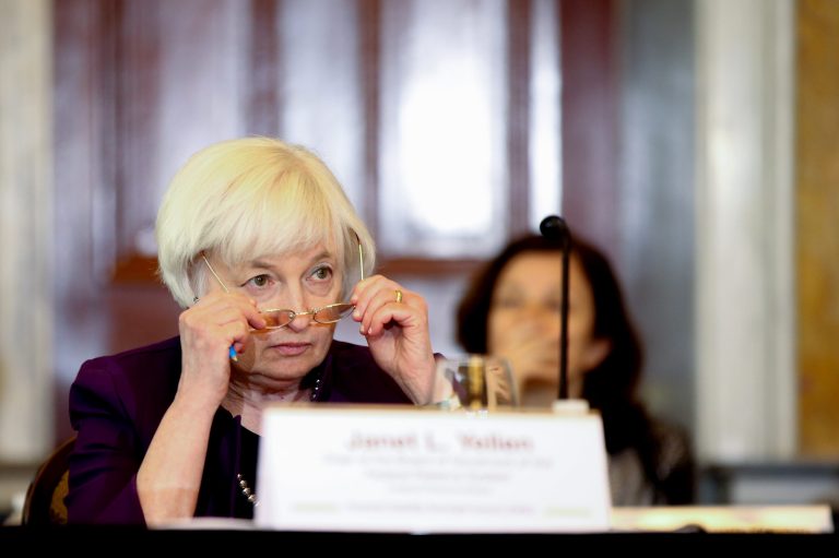 Federal Reserve Chair Janet Yellen attends a Financial Stability Oversight Council meeting at the Treasury Department in Washington, Tuesday, May 19, 2015, on the Council's 2015 annual report and a discussion of charters for the Council's committees. (AP Photo/Andrew Harnik)