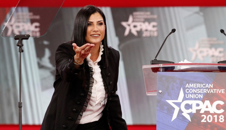 Dana Loesch, spokesperson for the National Rifle Association, took a jab at CNN at this year's Conservative Political Action Conference, asking why the news network held a town hall for a school shooting in Florida, but nothing for the more frequent shootings in Chicago. (AP Photo/Jacquelyn Martin)