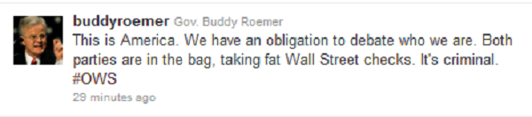 Worthy publicity stunt: Roemer to Occupy Wall St.
