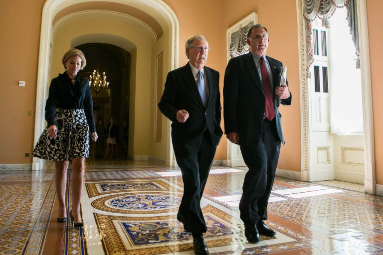 Senate Majority Leader Mitch McConnell, R-KY, walks to the Senate floor to vote on the Trade Promotion Authority bill, Wednesday, June 24. 2015. (Graeme Jennings/Washington Examiner)