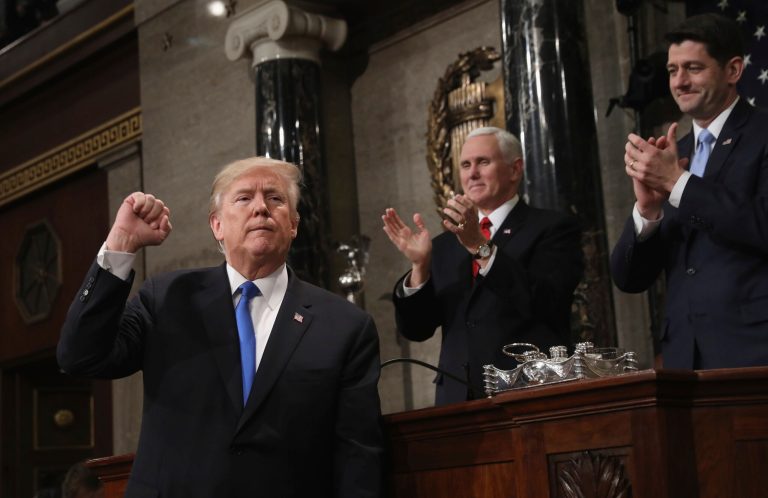 President Trump made no mention of the need to cut federal spending, and instead argued that federal spending needs to increase in two areas: Defense and Infrastructure. (Win McNamee/Pool via AP)