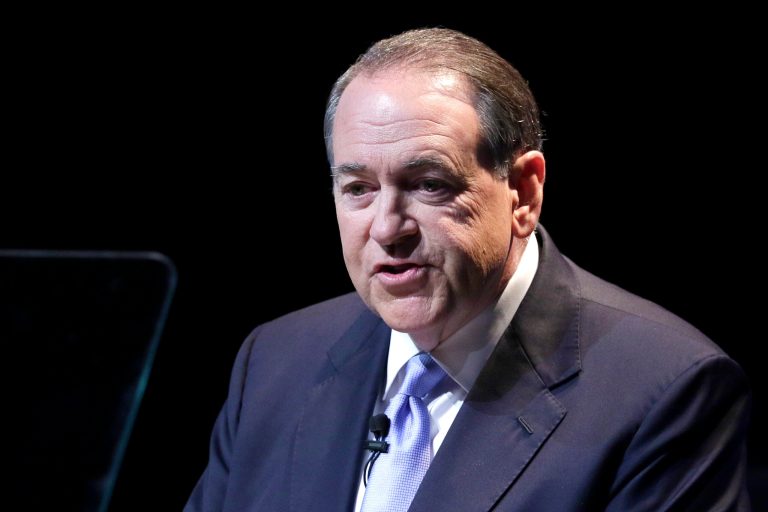 Former Arkansas Gov. Mike Huckabee speaks to supporters in Hope, Ark., Tuesday, May 5, 2015. (AP Photo/Danny Johnston)